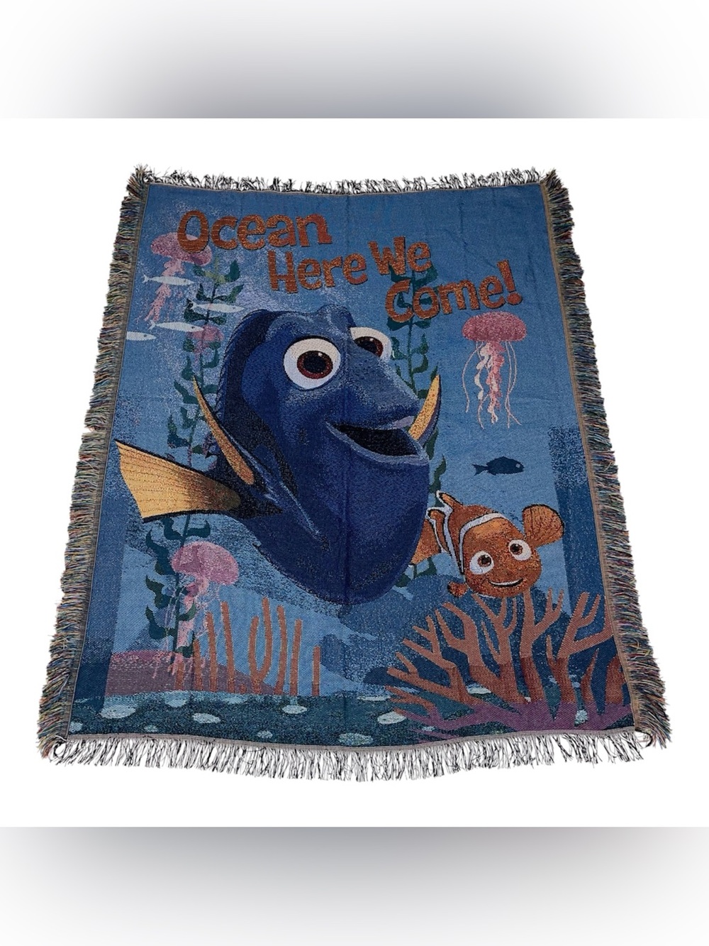 Disney Pixar Finding Nemo Dory & Nemo Ocean Tapestry Woven Throw Blanket USA